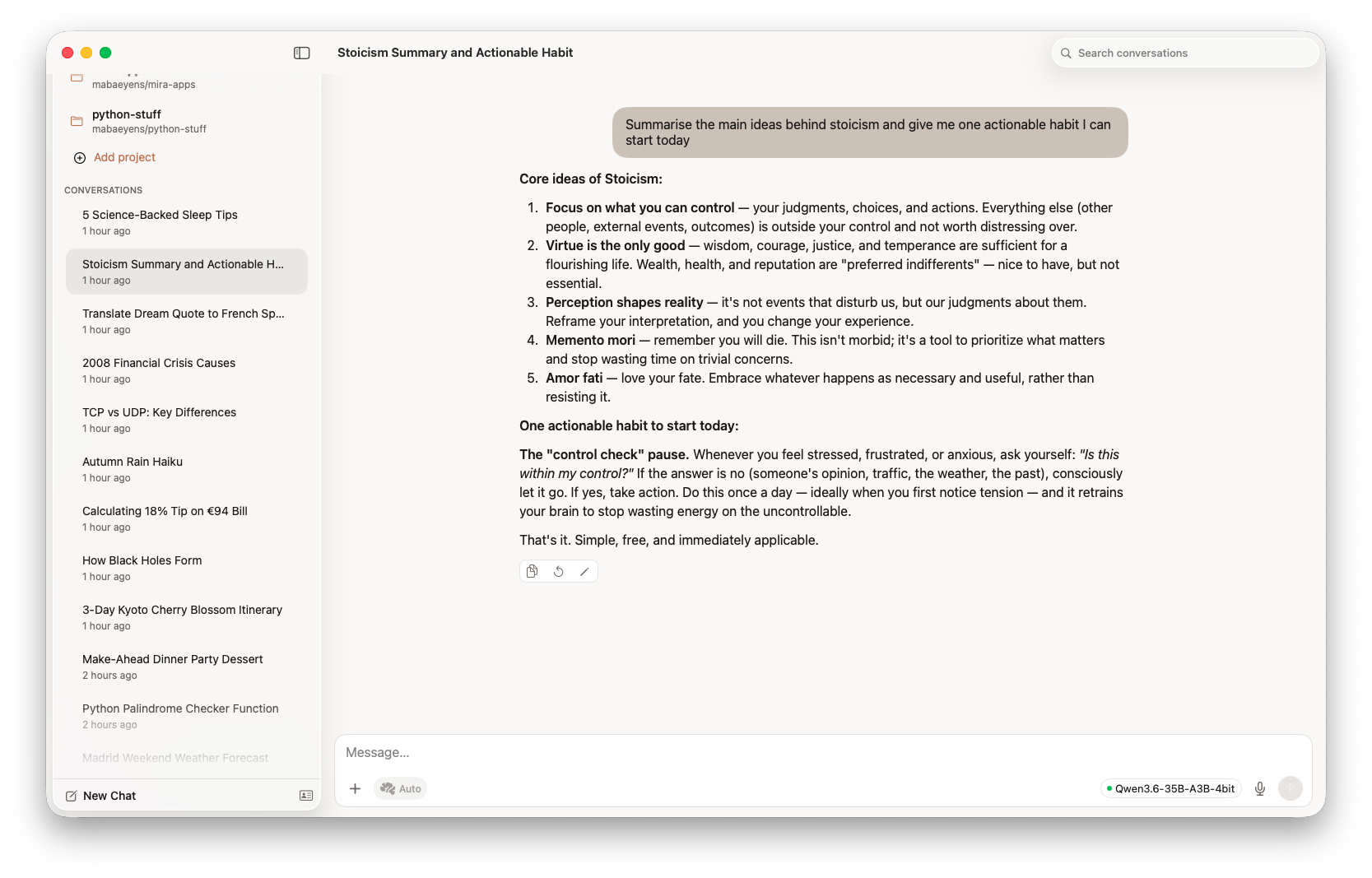 Mira on Mac — stoicism