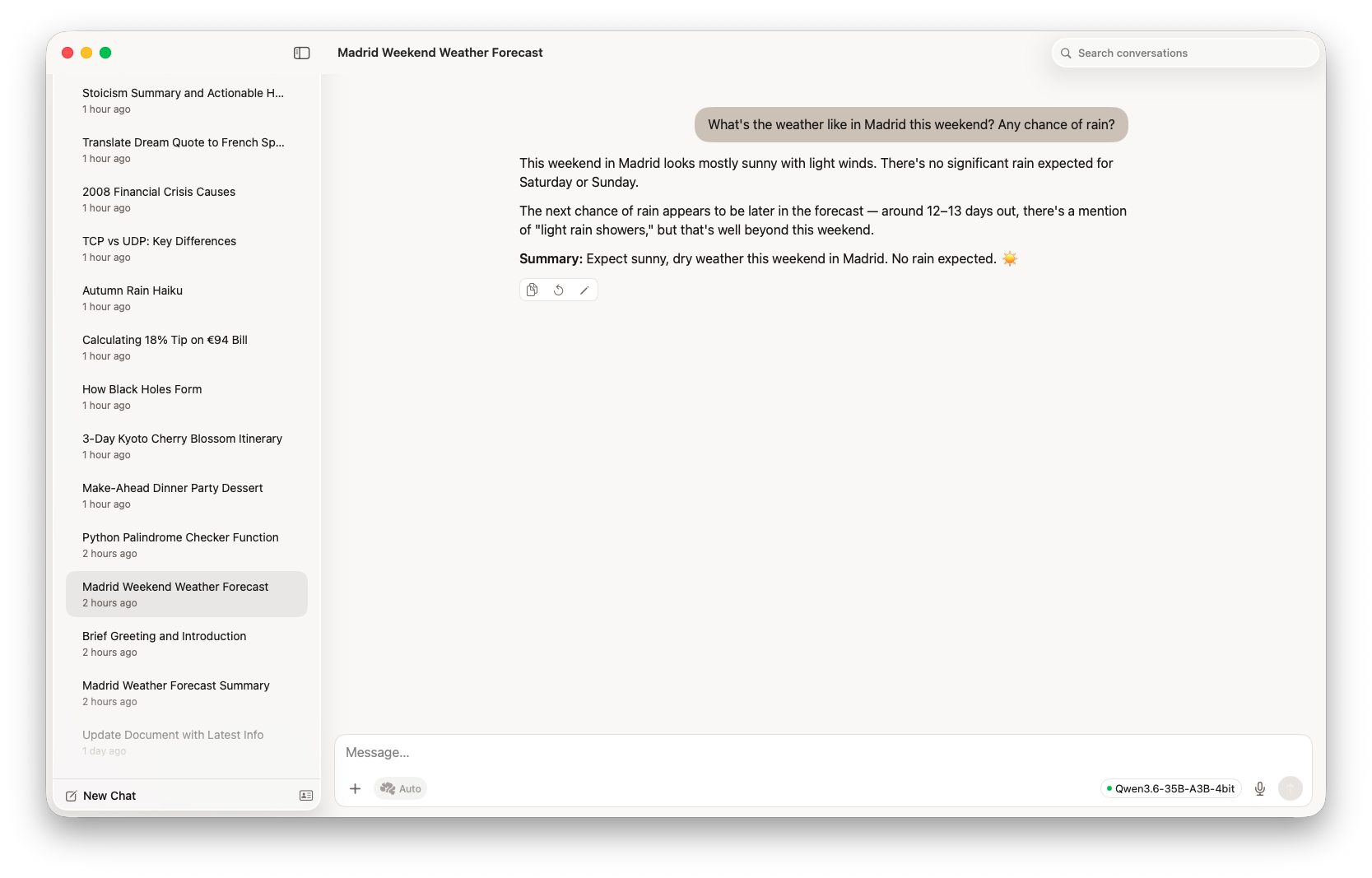 Mira on Mac — Madrid weather